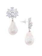 Nina Rhodium-plated And 22mm Baroque Freshwater Pearl Cluster Earrings