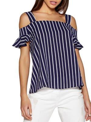 Quiz Cold-shoulder Striped Top