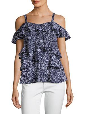 Michael Michael Kors Paisley Floral Tiered Cold-shoulder Top