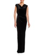 Vince Camuto Cap-sleeve Cowl-neck Sheath Gown