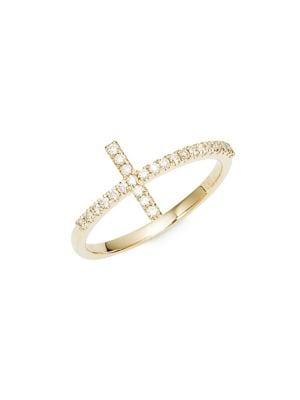 Lord & Taylor 14k Yellow Gold And Diamond Cross Ring