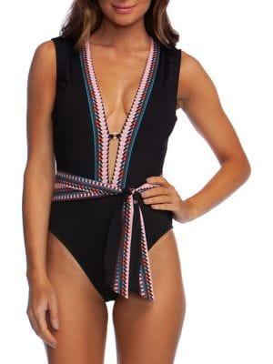 Kenneth Cole Reaction No Boundaries Belted Plunge 1-piece Swimsuit