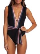 Kenneth Cole Reaction No Boundaries Belted Plunge 1-piece Swimsuit