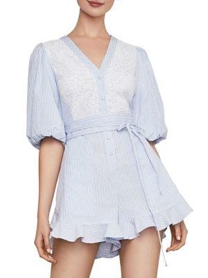 Bcbgmaxazria Mini Floral Striped Cotton Blend Romper