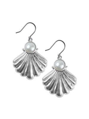 Lucky Brand Turkish Riviera Silvertone And Faux Pearl Drop Earrings