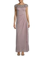 Xscape Petite Embellished Cap-sleeve Gown