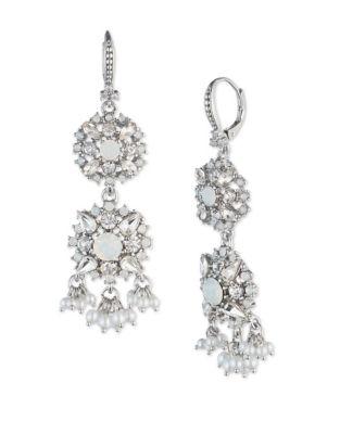 Marchesa Faux Pearl And Crystal Double Drop Earrings