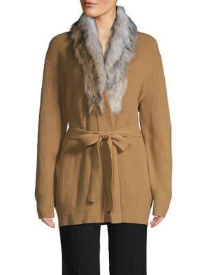 Michael Michael Kors Faux Fur-trim Cotton-blend Cardigan