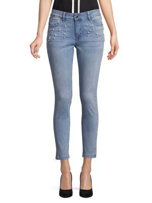 Ivanka Trump Faux Pearl-embellished Jeans
