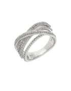Lord & Taylor Diamond And Sterling Silver Crossover Ring