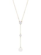 Lord & Taylor 14k Yellow Gold Diamond And Pearl Lariat Necklace 0.40 Tcw