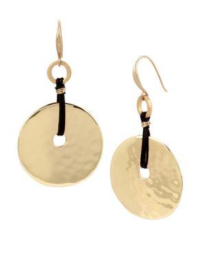 Lord Taylor Moonrise Crystal And Leather Large Disc Drop Earrings