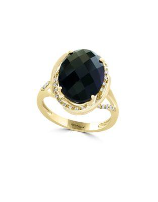 Effy Eclipse Crystal, Onyx And 14k Yellow Gold Ring