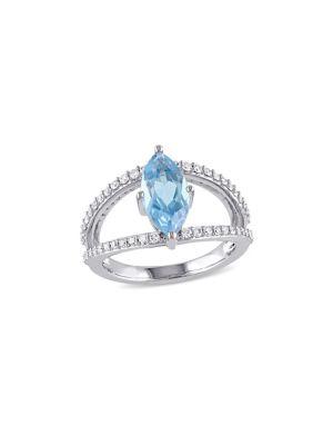 Sonatina 14k White Gold, Swiss Blue Topaz & Diamond Open Ring