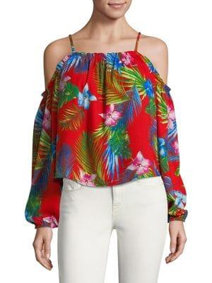 Design Lab Floral-print Cold-shoulder Top