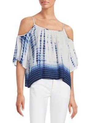 French Connection Tie-dye Print Cold-shoulder Top