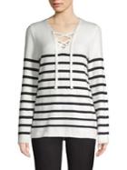 Calvin Klein Lace-up Striped Knit Sweater
