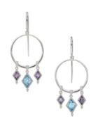 Ripka Rio Sterling Silver, Swiss Blue Topaz, Pink Amethyst Chandelier Hoop Earrings