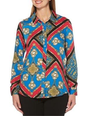 Rafaella Mixed-print Spread-collar Shirt