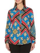 Rafaella Mixed-print Spread-collar Shirt