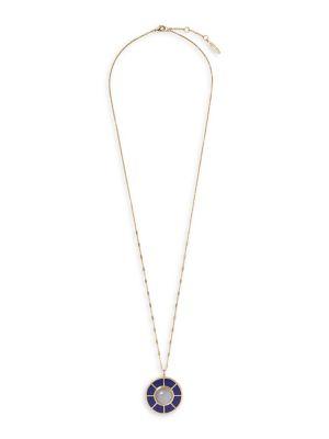 Sole Society Round Disk 12k Goldtone And Lapis Pendant Necklace