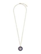 Sole Society Round Disk 12k Goldtone And Lapis Pendant Necklace