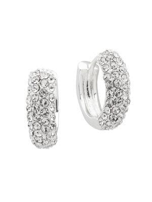 Lauren Ralph Lauren Silvertone & Crystal Huggie Earrings