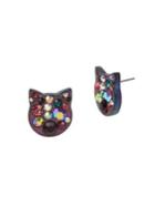 Betsey Johnson Crystal Cat Face Stud Earrings
