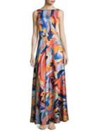 Nicole Miller New York Sleeveless Neon Printed Gown