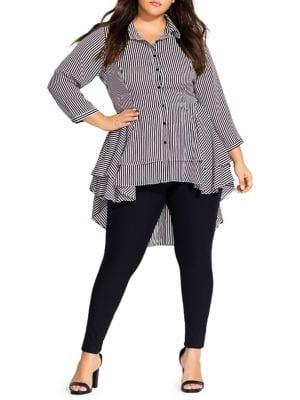 City Chic Plus Striped Flutter Tunic