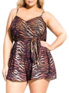 City Chic Plus Unleashed Animal Print V-neck Playsuit