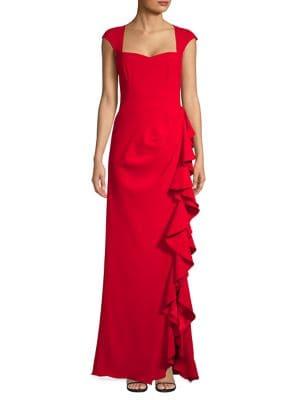 Badgley Mischka Platinum Ruffle Drape Evening Gown