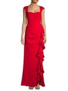 Badgley Mischka Platinum Ruffle Drape Evening Gown