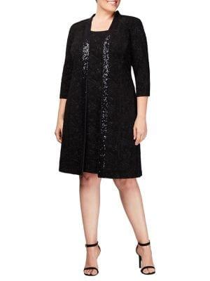 Alex Evenings Plus Two-piece Sequined Jacket & Shift Dress Set