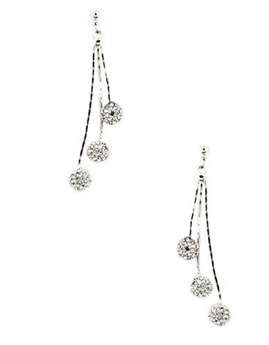 Anne Klein Silvertone Drop Earrings With Pave Crystal Ball Accents