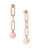 Michael Kors Fashion Pink Round Glass Pearls, Crystal And Stainless Steel Earrings