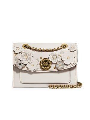 Coach Floral Embellished Leather Flap Shoulder Bag