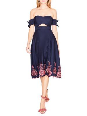 Rachel Rachel Roy April Off-shoulder Embroidered Fit-&-flare Dress