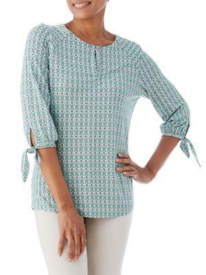 Olsen Printed Tie-sleeve Top