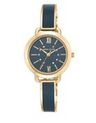 Anne Klein Goldtone Mixed Metal And Leather Bangle Watch, Ak2436blgb