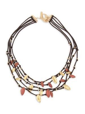 Robert Lee Morris Goddess Sculptural Leaf Goldtone & Leather Necklace