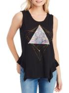 Jessica Simpson Asymmetrical Graphic Metallic Tee