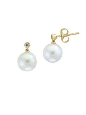 Effy 8mm White Pearl, Diamond And 14k White Gold Stud Earrings