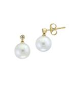 Effy 8mm White Pearl, Diamond And 14k White Gold Stud Earrings