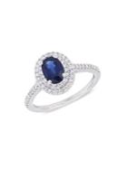Sonatina 14k White Gold, Oval Sapphire And Diamond Double Halo Ring
