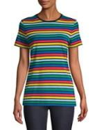 Lord & Taylor Petite Rainbow Striped Long Sleeve Top