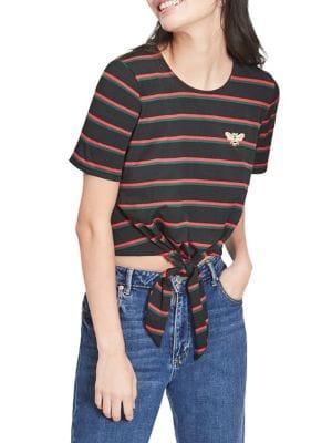 Miss Selfridge Striped Tie-front Tee
