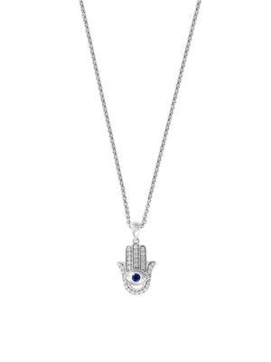 Effy Sterling Silver, Diamond & Sapphire Hamsa Pendant Necklace