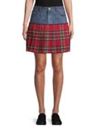 Design Lab Denim Plaid Mini Skirt