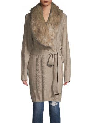Ivanka Trump Faux Fur-trimmed Self-tie Cardigan